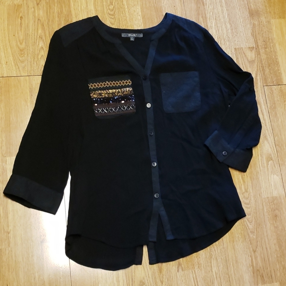 Miss Me bling pocket button front top S